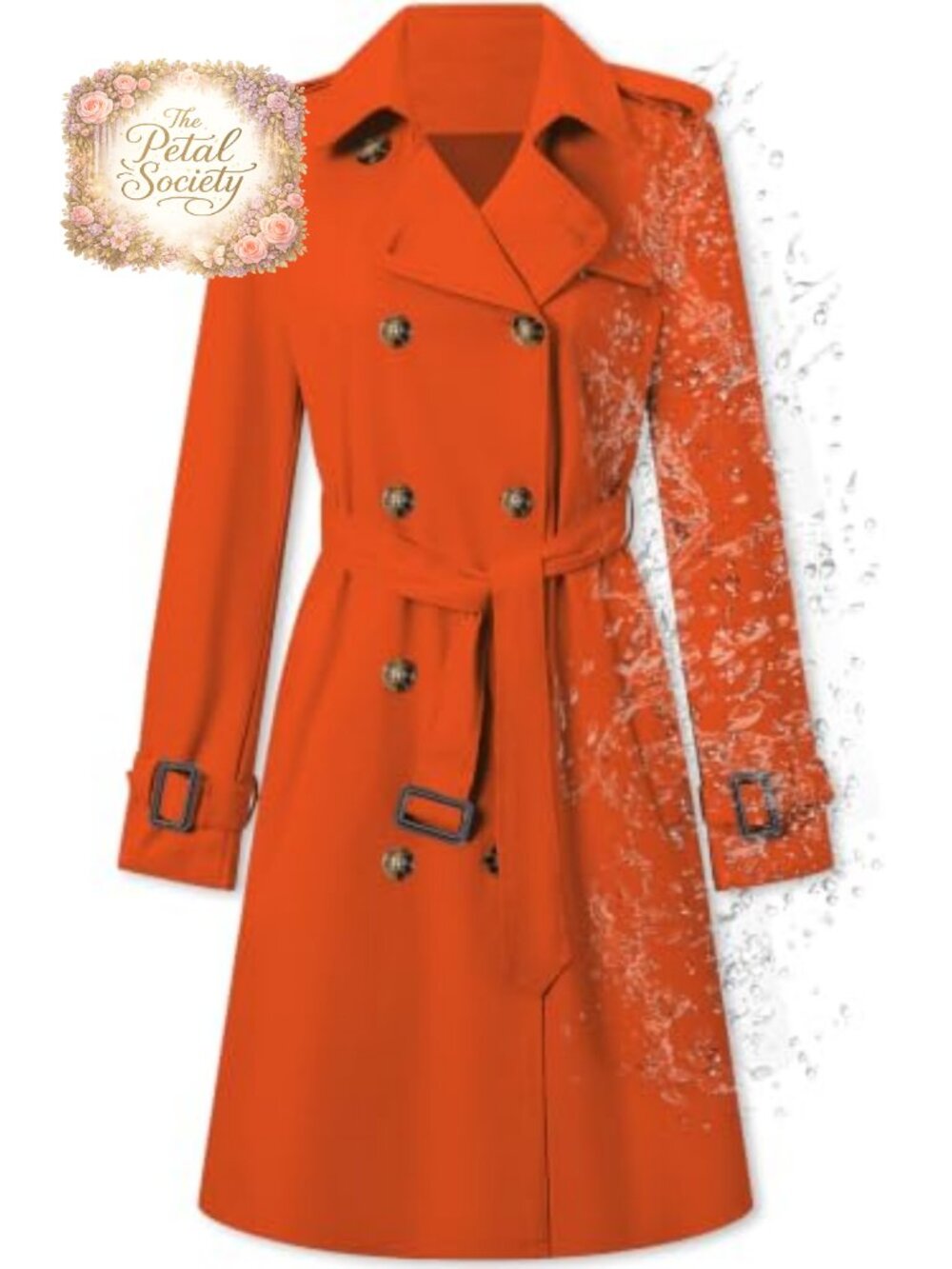 Water-Repellent Double-Breasted Belted Trench Coat